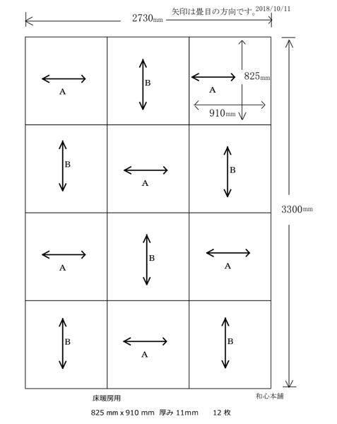 オリジナル寸法の置き畳　床暖房用